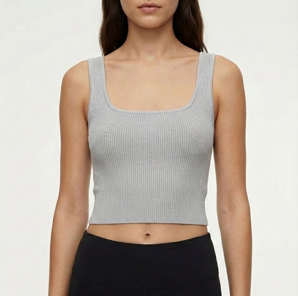 Aritzia Babaton Gray Sculpt Knit Squareneck Cropped Tank S Ribbed Stretch